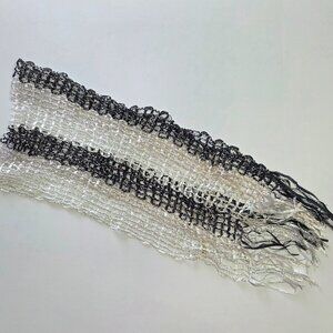 NWOT - Open-Weave Scarf with Shimmer Threads & Fringe Ends - Black/white/silver